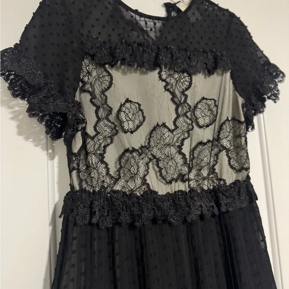 Anthropologie Foxiedox Mini Dress Maisie Black Tiered Goth Lace Crochet  Small